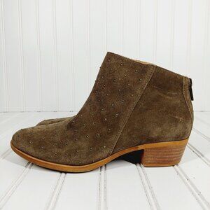 Lucky Brand Breena 2 Brown Leather Studded Block Heeled Ankle Boots B406